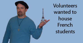 French Teacher Paul Kirschling is looking for a few good families to host French students this summer.  artwork by Rebecca Holt