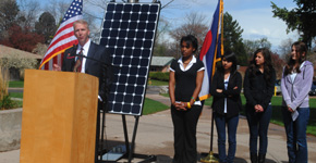David Supps, the Cheif Operating Officer for DPS speaks about the solar panels being placed on the TJ roof. Photo by Rebecca Holt 