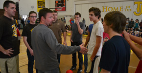 Teacher Jon Poole lays down the rules for the major dodgeball tournament at the TCAP Fest. Photo by Tori Wallace