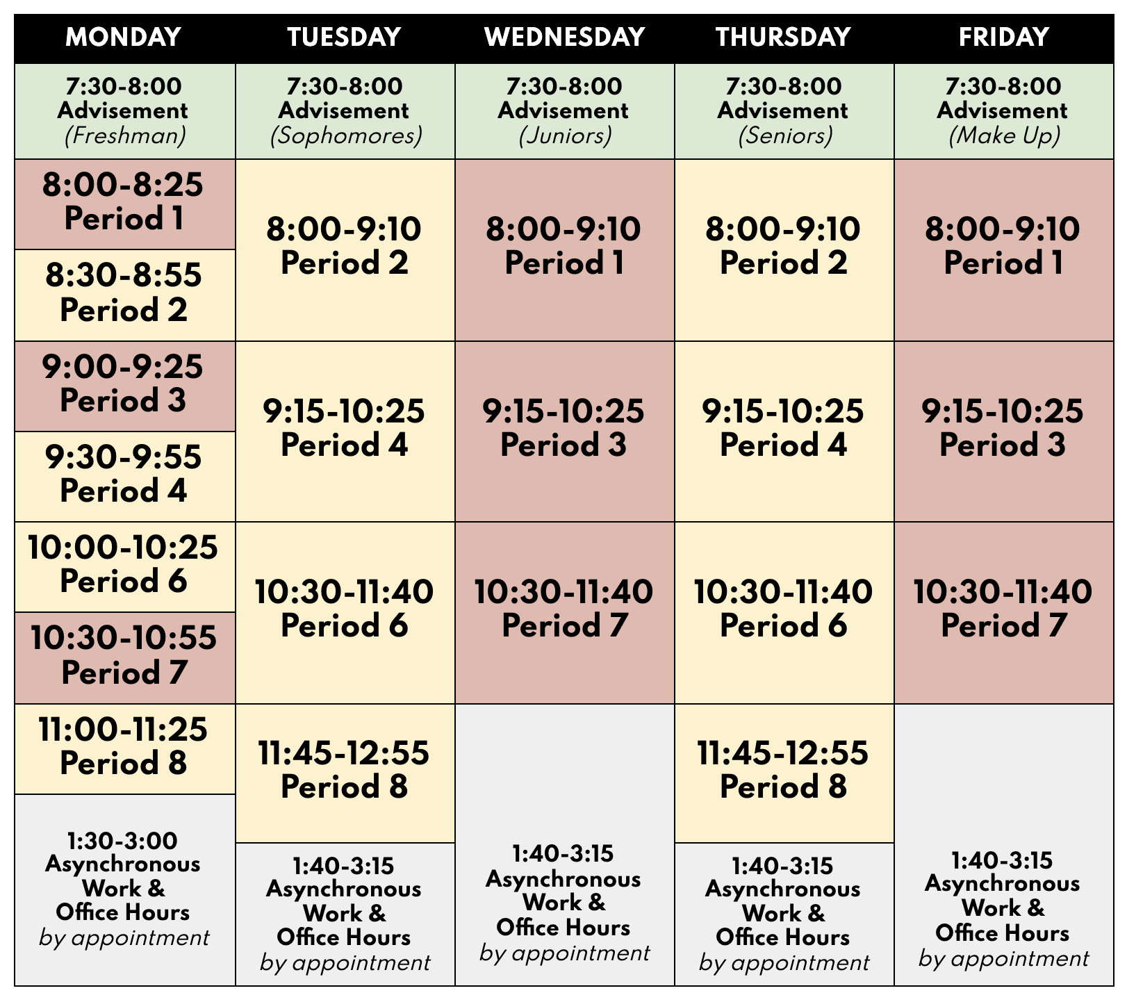 high school student class schedule