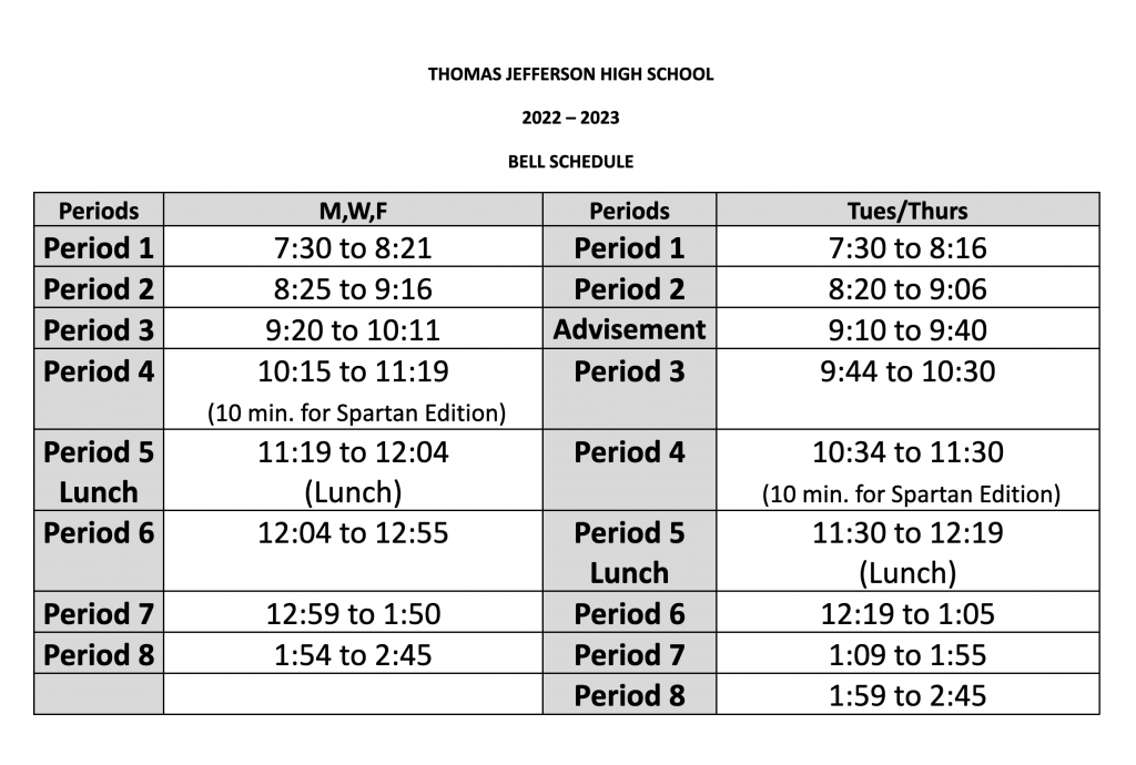 Hours & Schedule | Thomas Jefferson High School