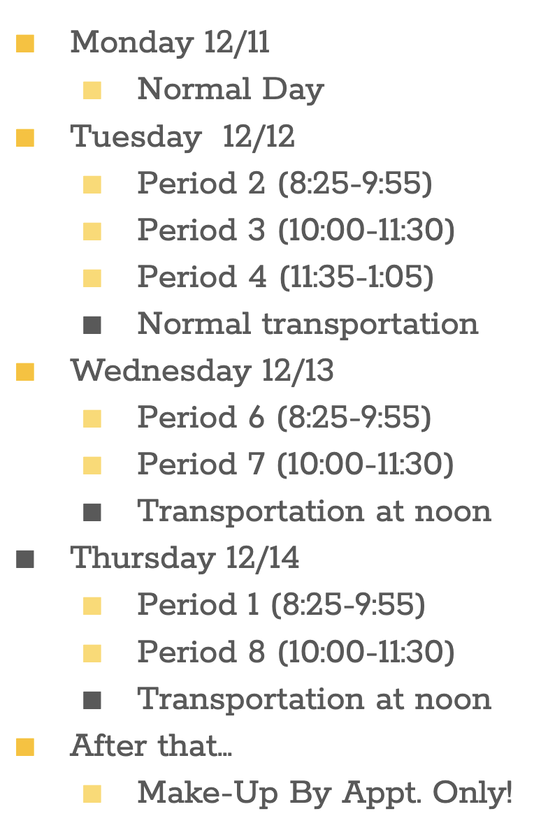 Finals Schedule Thomas Jefferson High School